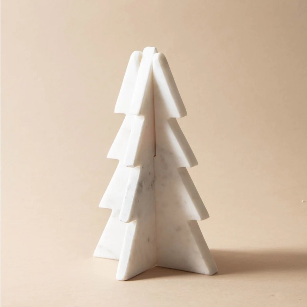 White Marble Holiday Tree Decor Interlocking
